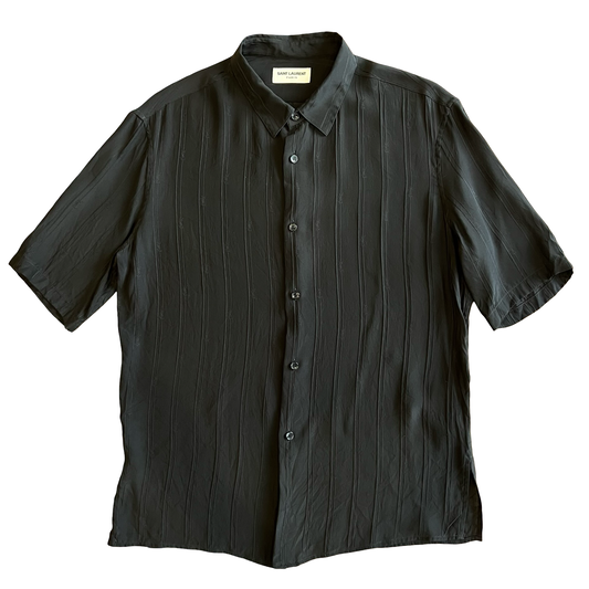 Saint Laurent Black Silk Phantom Logo Collared Shirt SZ 38