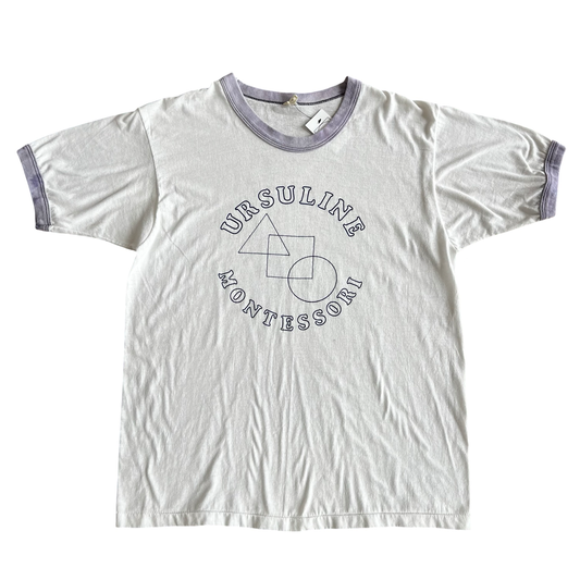 Vintage 80s Ursuline Montessori School Art tyle Ringer T-Shirt SZ L