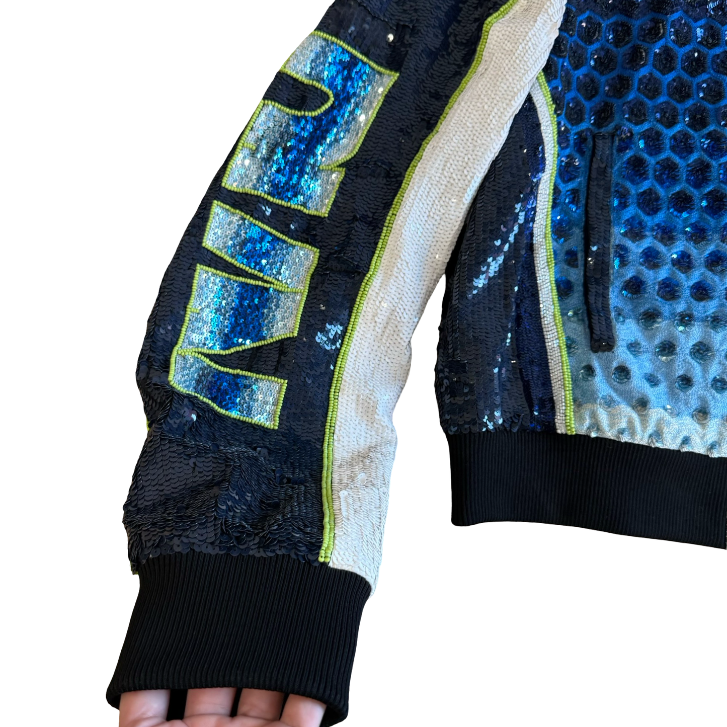 Dries Van Noten Vamps Sequin Racer Print Bomber Jacket SZ L
