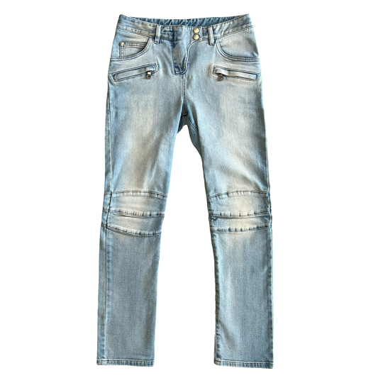 Balmain Light Wash Biker Denim SZ 28