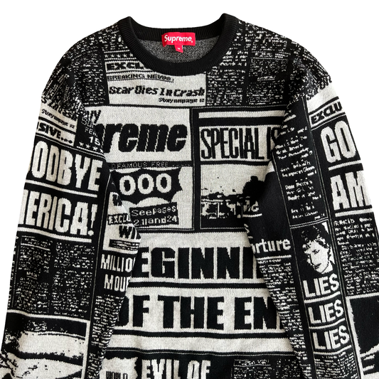 Supreme Newsprint Knit Sweater AW18 SZ M