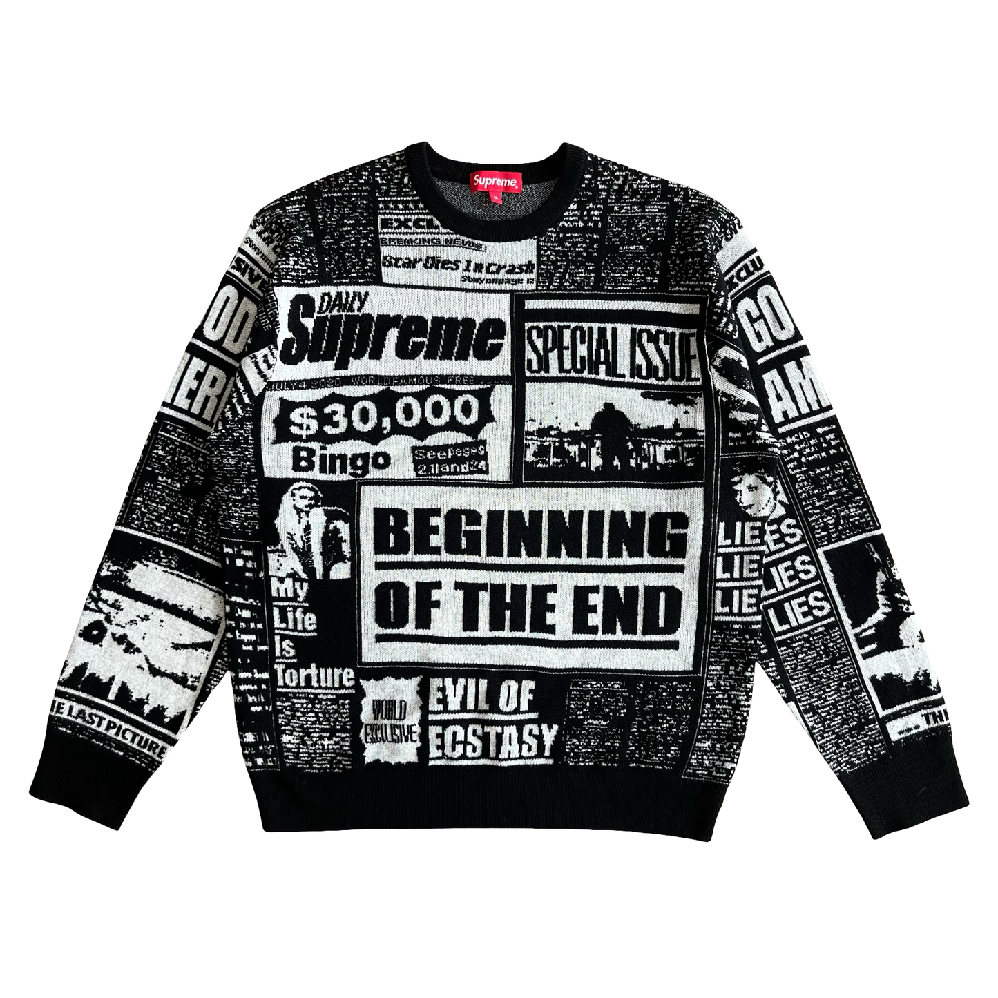 Supreme Newsprint Knit Sweater AW18 SZ M