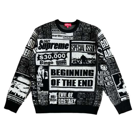 Supreme Newsprint Knit Sweater AW18 SZ M