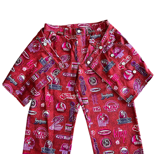 Kiko Kostadinov x Hysteric Glamour Pink Logo Print Skirt Denim SZ 32 (L)