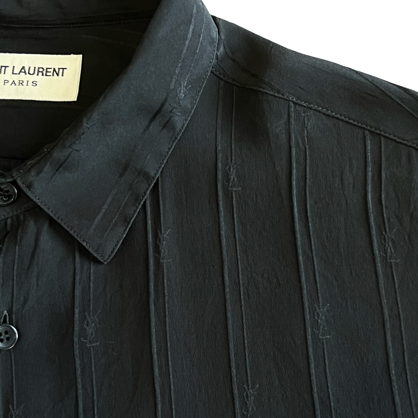 Saint Laurent Black Silk Phantom Logo Collared Shirt SZ 38