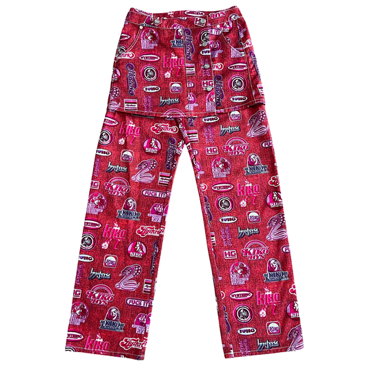 Kiko Kostadinov x Hysteric Glamour Pink Logo Print Skirt Denim SZ 32 (L)