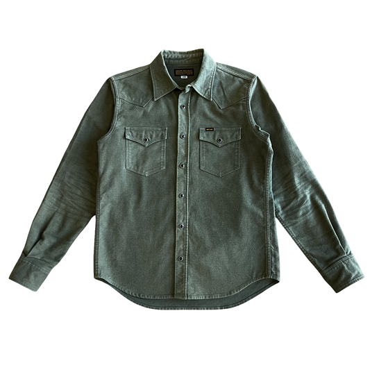Iron heart Olive Moleskin Western Snap Shirt Sz Large