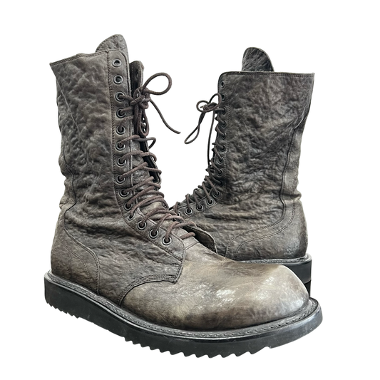 Rick Owens Shark Leather Combat Boots Sz 44