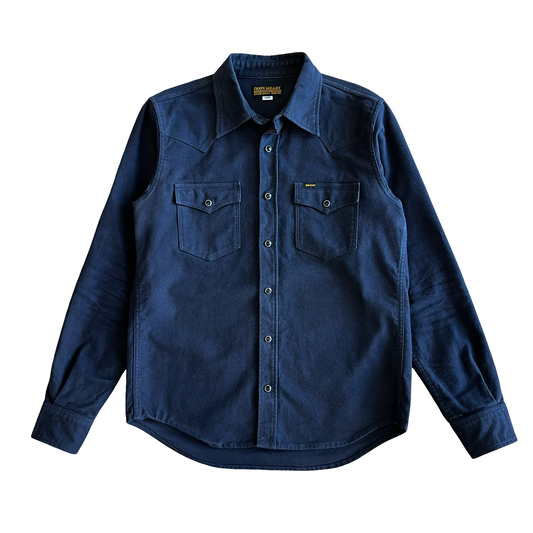 Iron Heart Navy Moleskin Western Snap Work Shirt SZ Large