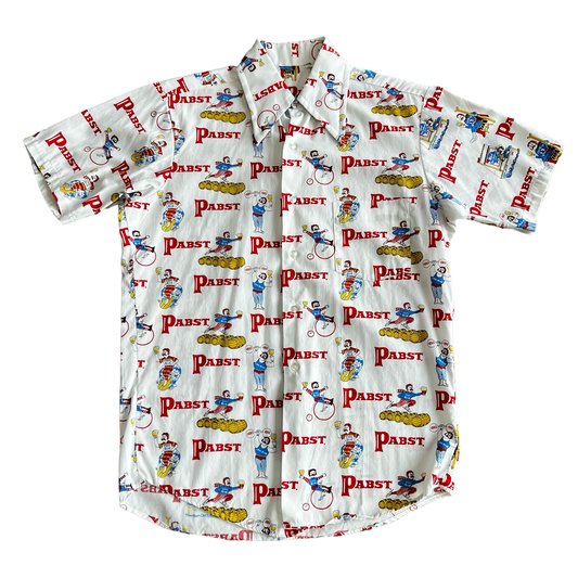 Vintage 1970s Pabst PBR Printed Collared Button Up Shirt SZ S