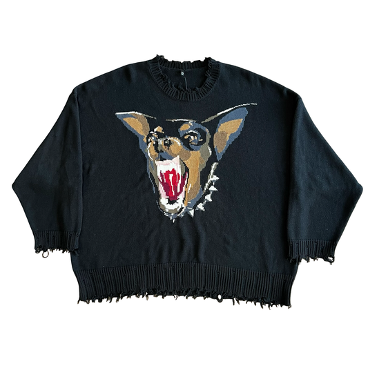 R13 Distressed Chihuahua Knit Sweater SZ XL