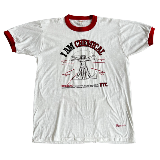 Vintage 80s I Am Chemical Vitruvian Man Monsanto Ringer T-Shirt SZ XL