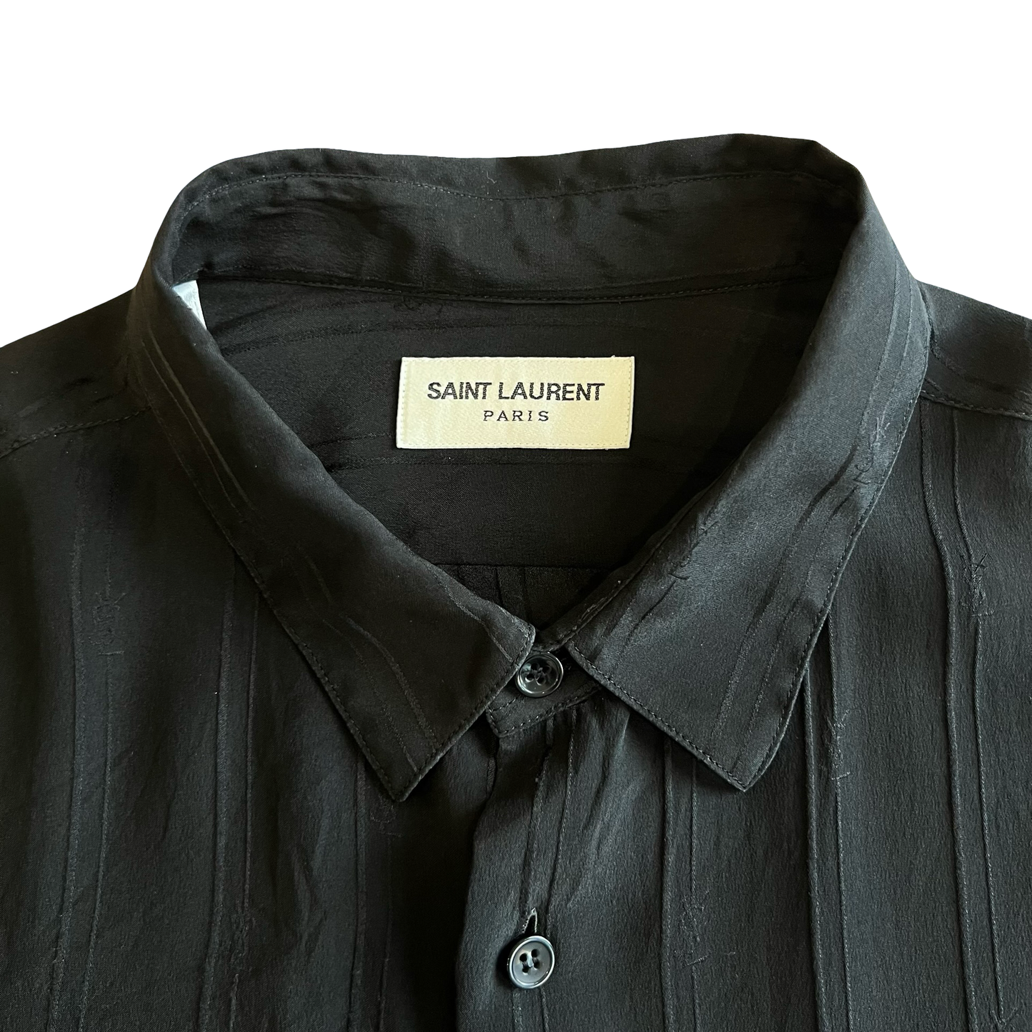 Saint Laurent Black Silk Phantom Logo Collared Shirt SZ 38