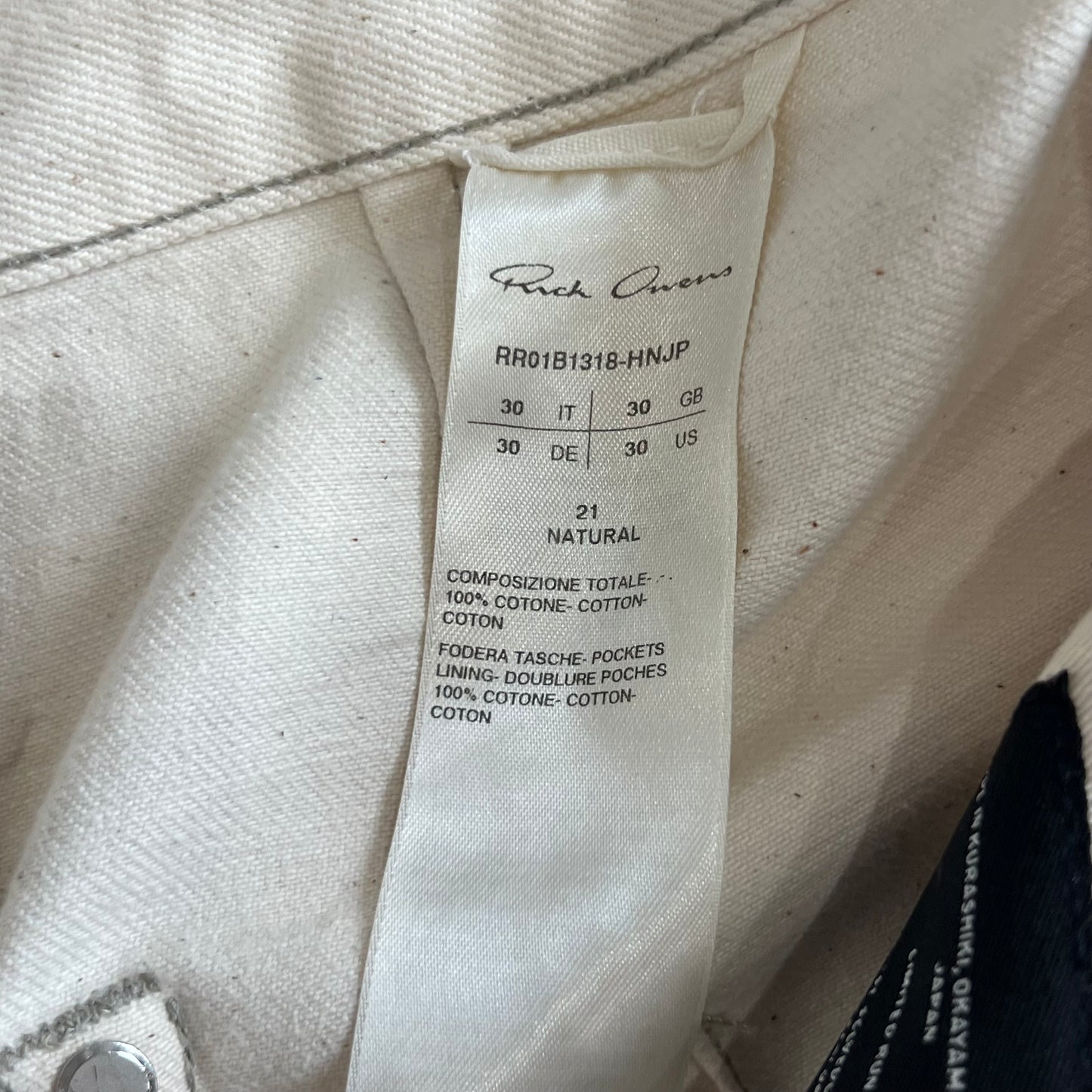 Rick Owens MIJ Natural Geth Cut Denim SZ 30